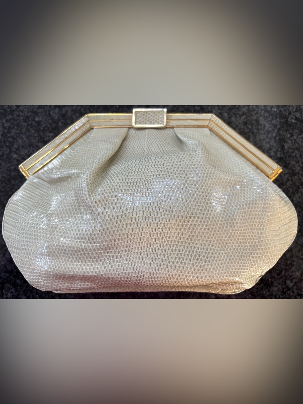 NEW WITH TAGS! Rare Vintage Colombetti Milano Cream Lizard Skin Clutch Purse